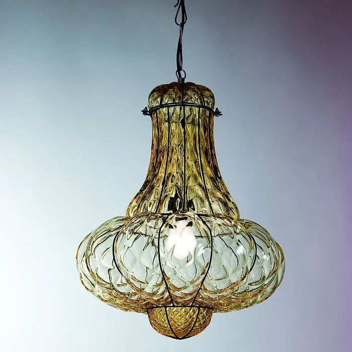 Handblown Amber Or Clear Murano Glass Lantern With Choice Of Finish