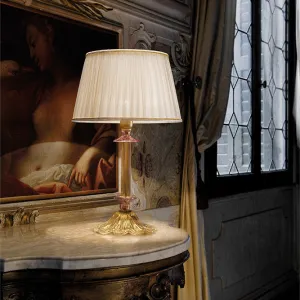 Handmade Classic Contemporary Fine Italian Small Table Lamp With Shade And Murano Glass