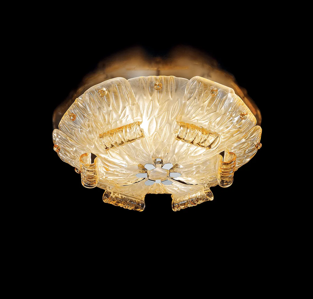 Handmade Classic Venetian Flush Ceiling Lamp In Amber
