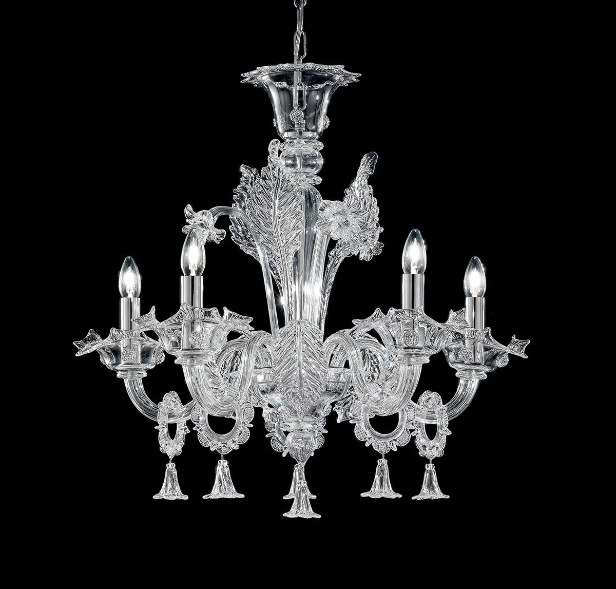 Handmade Fine Italian Ceiling  Murano Glass Chandelier With Five Arms