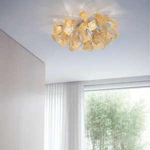 Handmade Glamorous Ceiling Lamp With Fifteen Lighted Arms And Murano Glass