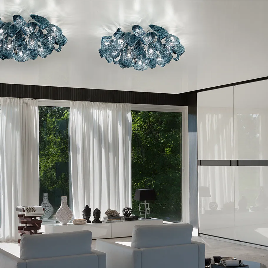 Handmade Glamorous Ceiling Lamp With Fifteen Lighted Arms And Murano Glass