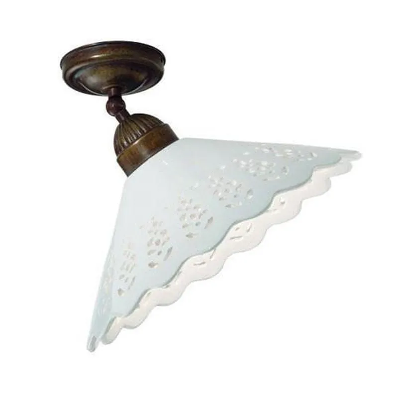 Italian Adjustable Brass and Ceramic Ceiling Light