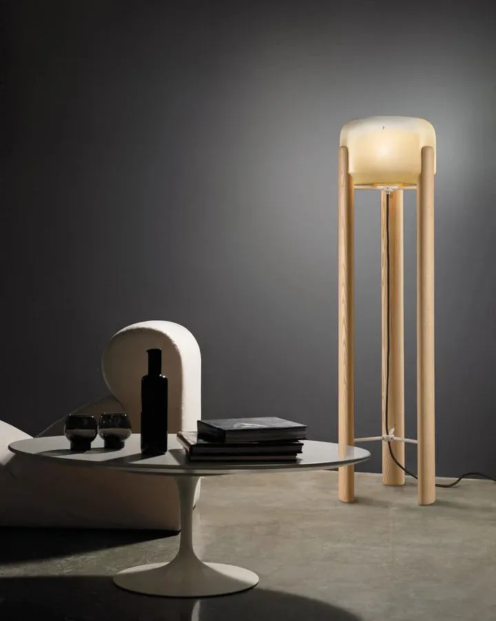 Italian Hand Blown Glass |  Floor Lamp | Wooden Base