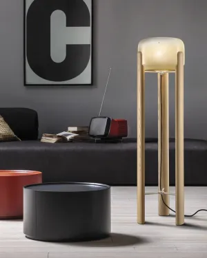 Italian Hand Blown Glass |  Floor Lamp | Wooden Base