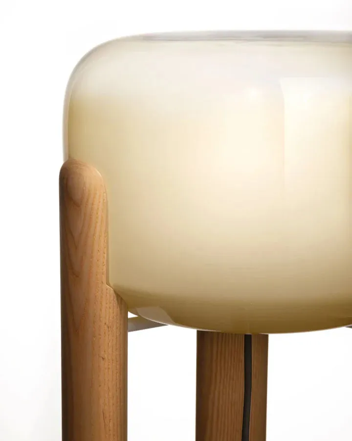 Italian Hand Blown Glass |  Floor Lamp | Wooden Base