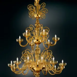 Large Amber Murano Glass 18 Light Chandelier