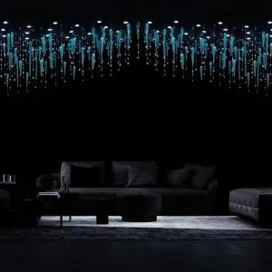 Large Composition Droplet Chandelier With Teal & Crystal Pendants