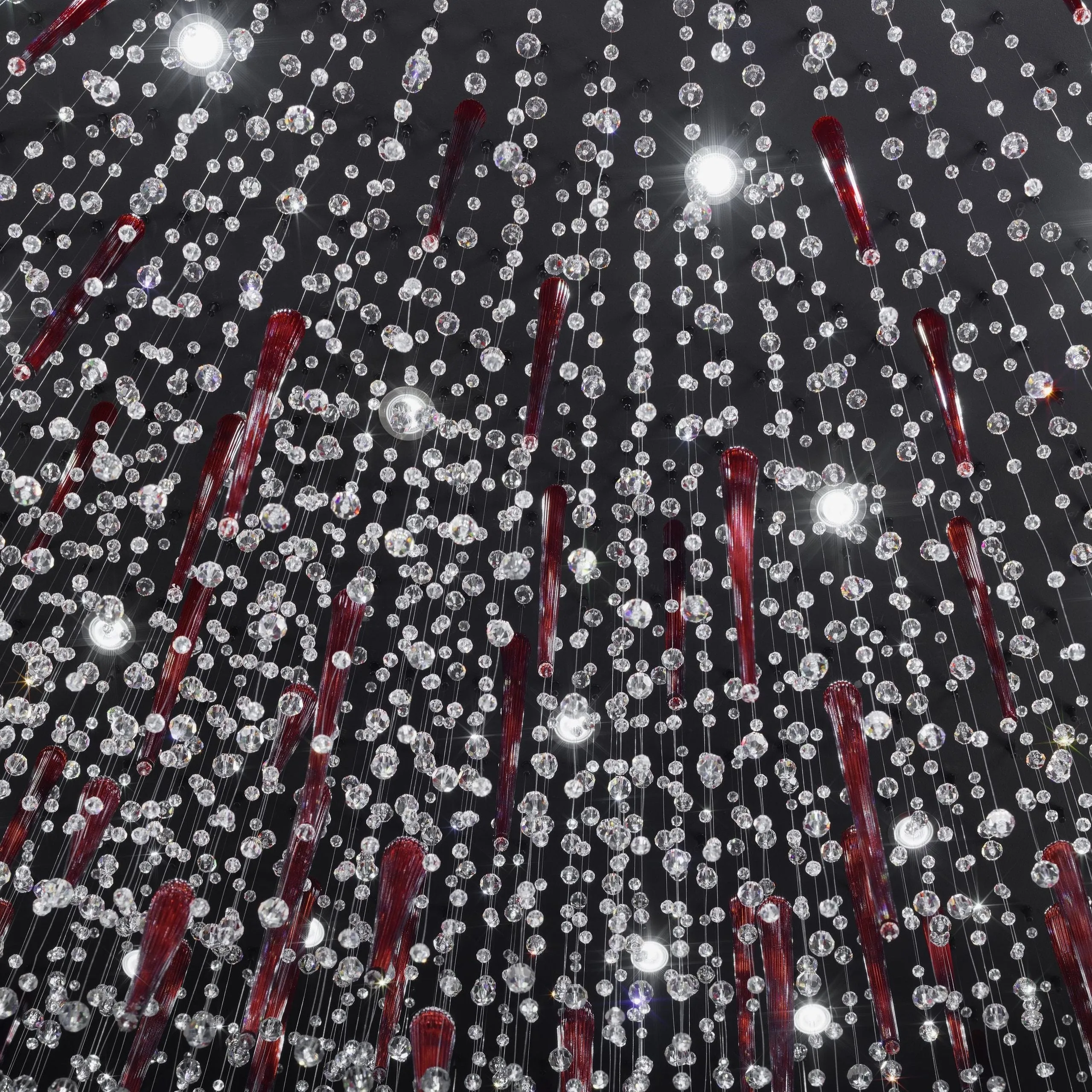 Large Crystal & Red Droplet Composition Chandelier