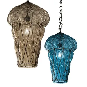 Large Hand-Blown Venetian Glass Caged Pendant