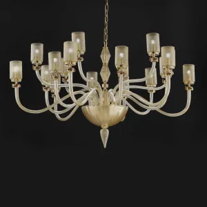Large Modern Glass Chandelier With Textured Cylinder Shades