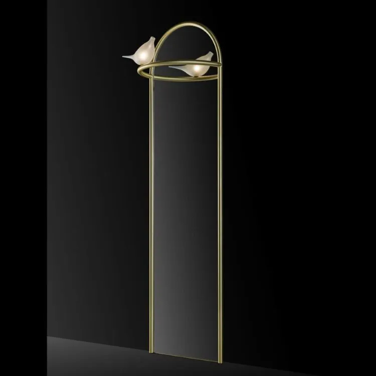 Luxury Brass Floor Standing Mirror with Dove Detail & Clothes Rod