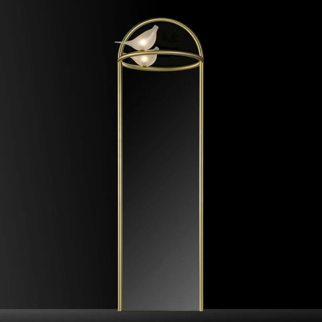 Luxury Brass Floor Standing Mirror with Dove Detail & Clothes Rod