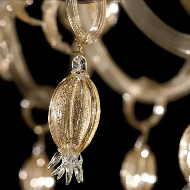 Luxury Clear Murano Glass Chandelier Infused With Gold