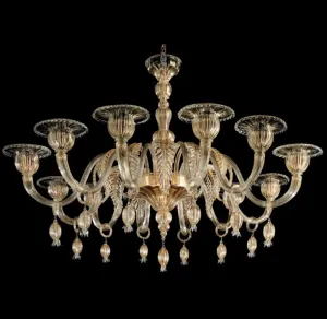 Luxury Clear Murano Glass Chandelier Infused With Gold