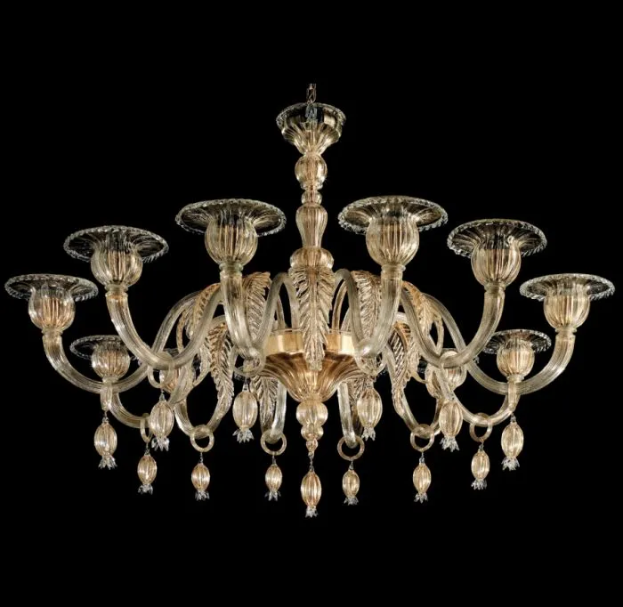 Luxury Clear Murano Glass Chandelier Infused With Gold