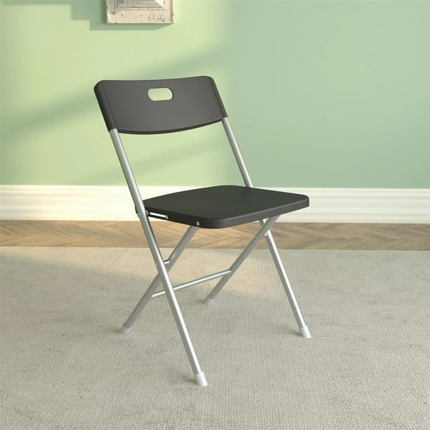 Mainstays 37664PLB4E Resin Seat & Back Folding Chair, Black, 4 Count