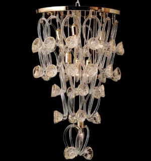 Modern Clear Murano Glass Rose Chandelier With Gold Frame