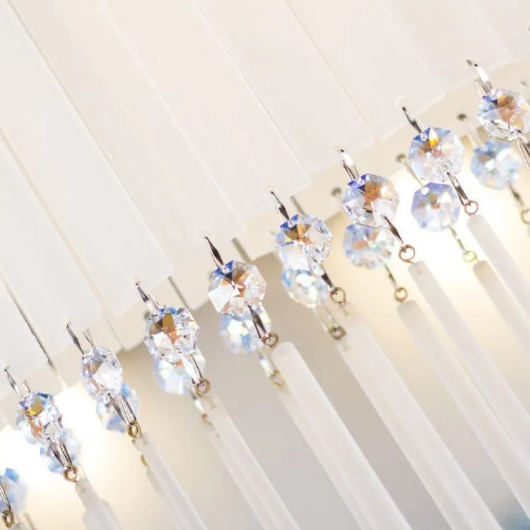 Modern Round Frosted Glass Chandelier With Premium Crystals