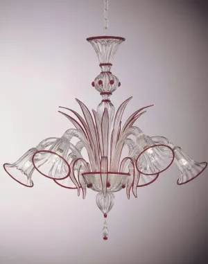Murano Crystal Chandelier With Red Trim