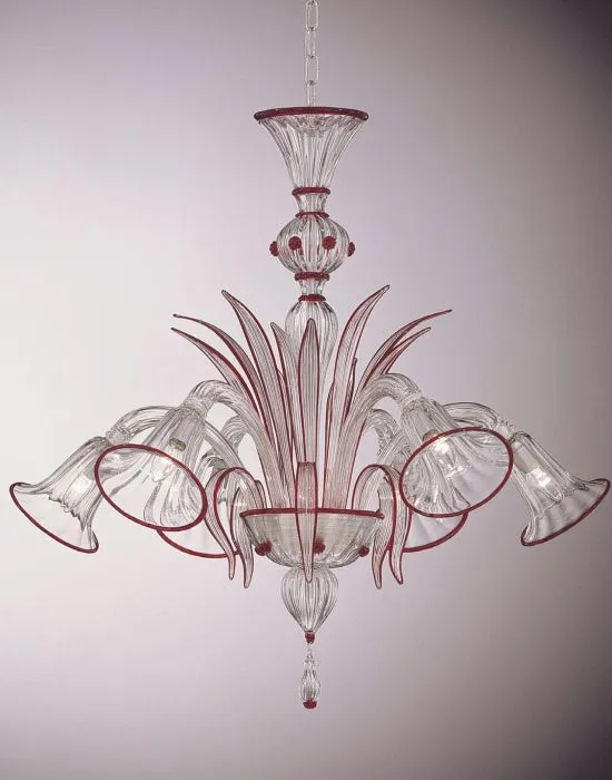 Murano Crystal Chandelier With Red Trim