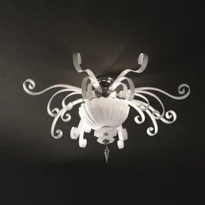 Ornate White Italian Glass Flush Ceiling Light