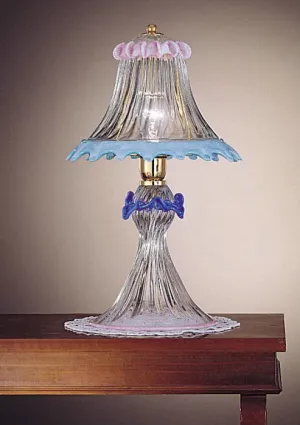 Pink, Blue And Clear Murano Glass Crystal Table Lamp