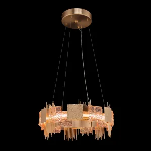 Pink Glass & Brass Panel Ring Chandeliers