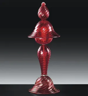 Red Ribbed Italian Glass  Table Light In Classic Venetian Style
