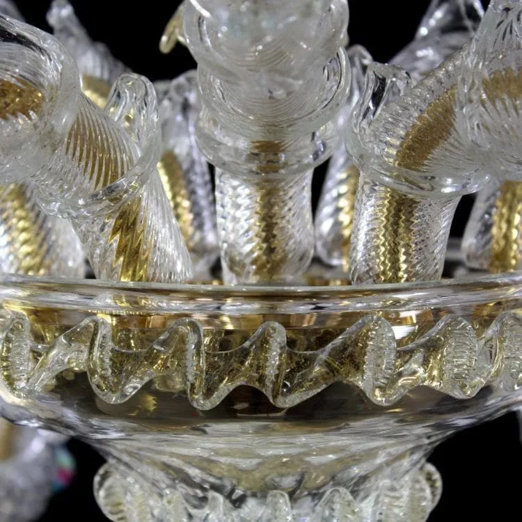 Rezzonico 6 Light Murano Glass Chandelier with Gold and Polychrome Details