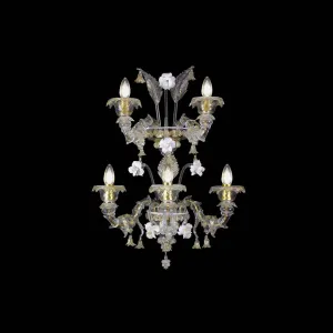 Rezzonico Style 5 Light Crystal and Gold Glass Wall Sconce