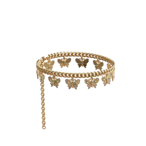 Rhinestone Butterfly Charm Gold Multi Ankle Chain