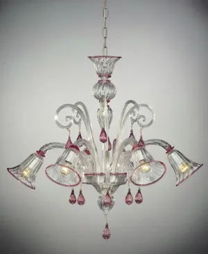 Ruby Pink And Clear Murano Glass Chandelier