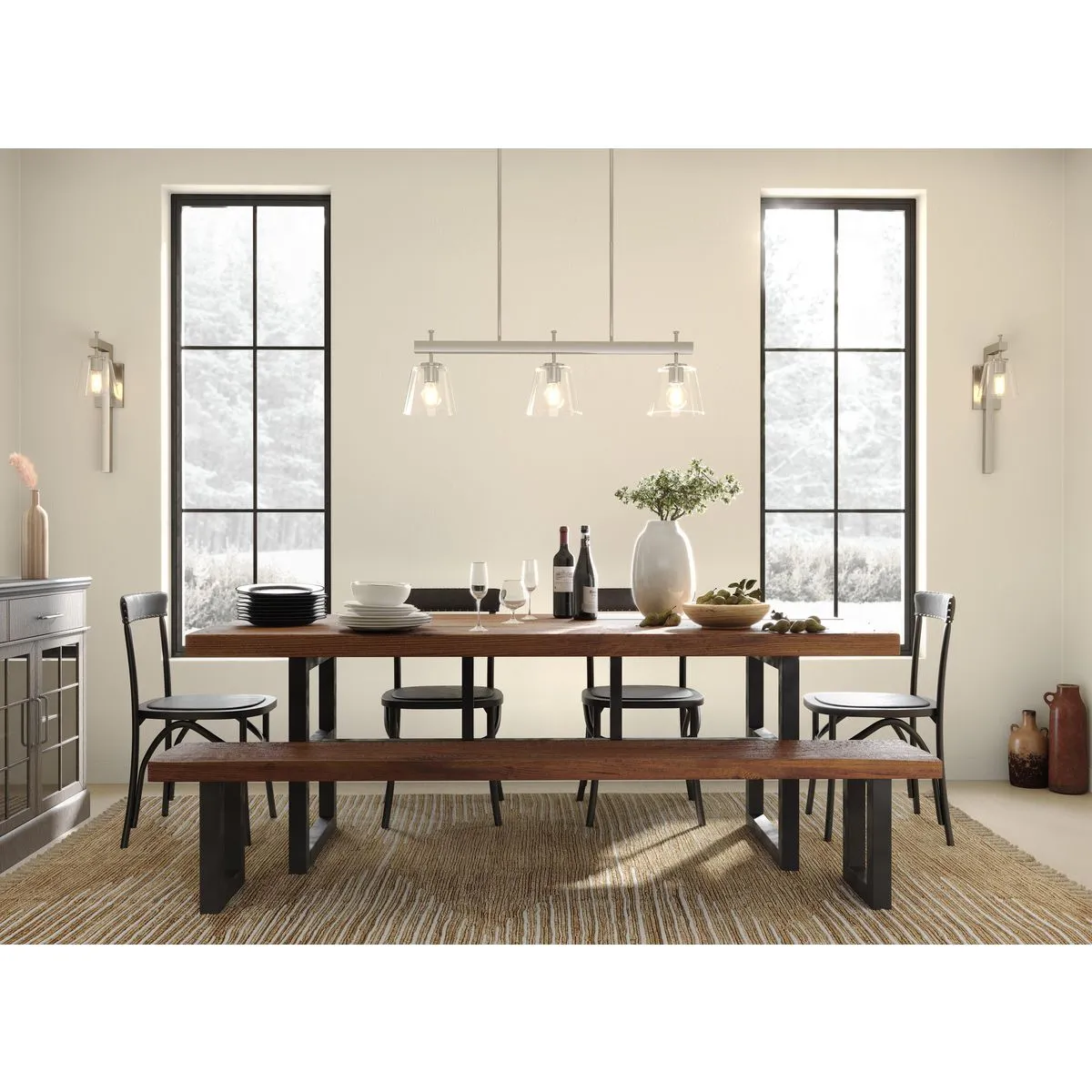 Saffert Collection Three-Light Clear Glass Linear Island Chandelier Light