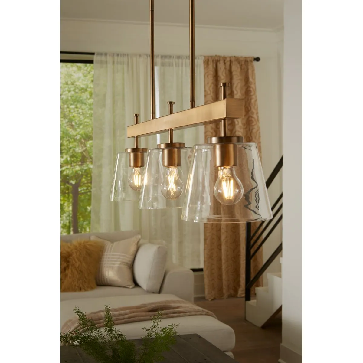 Saffert Collection Three-Light Clear Glass Linear Island Chandelier Light