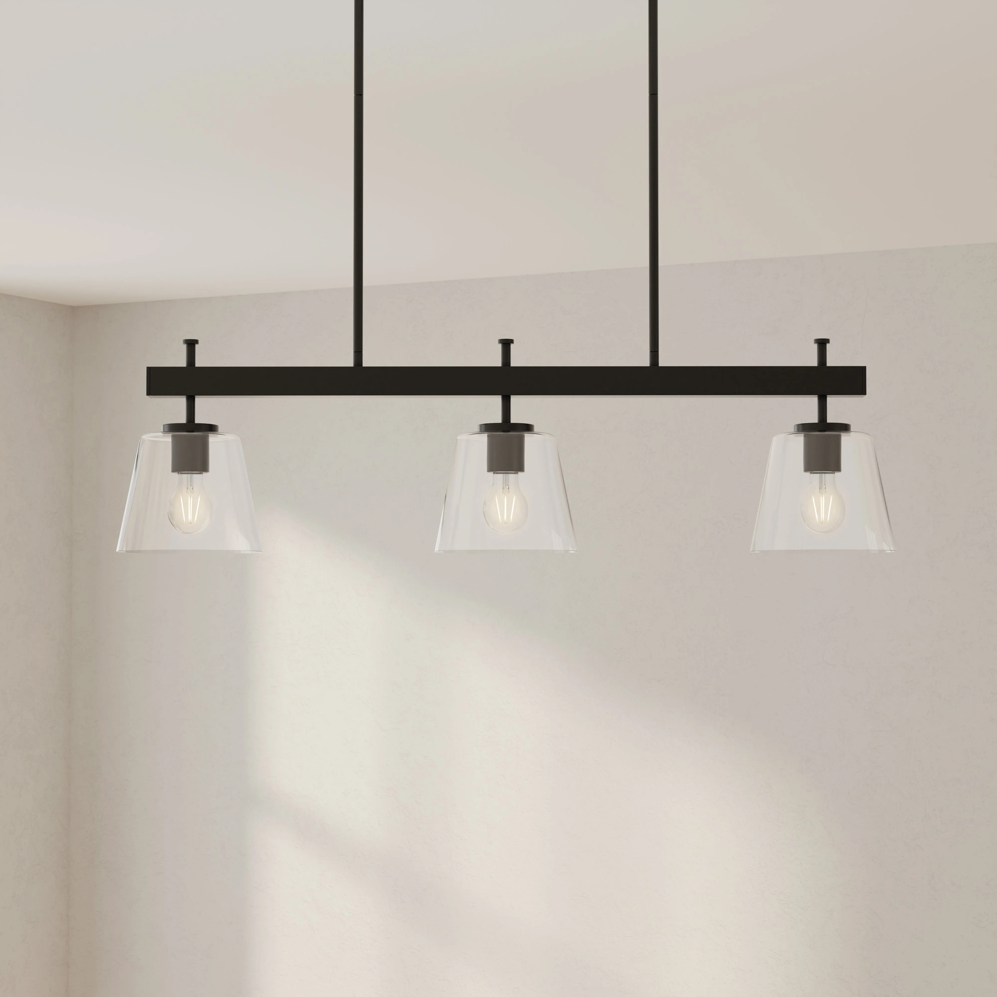 Saffert Collection Three-Light Clear Glass Linear Island Chandelier Light
