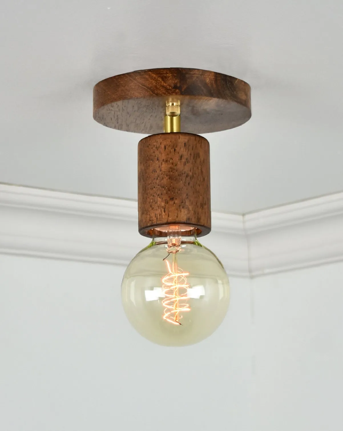 Semi Flush Mount: Walnut Wood