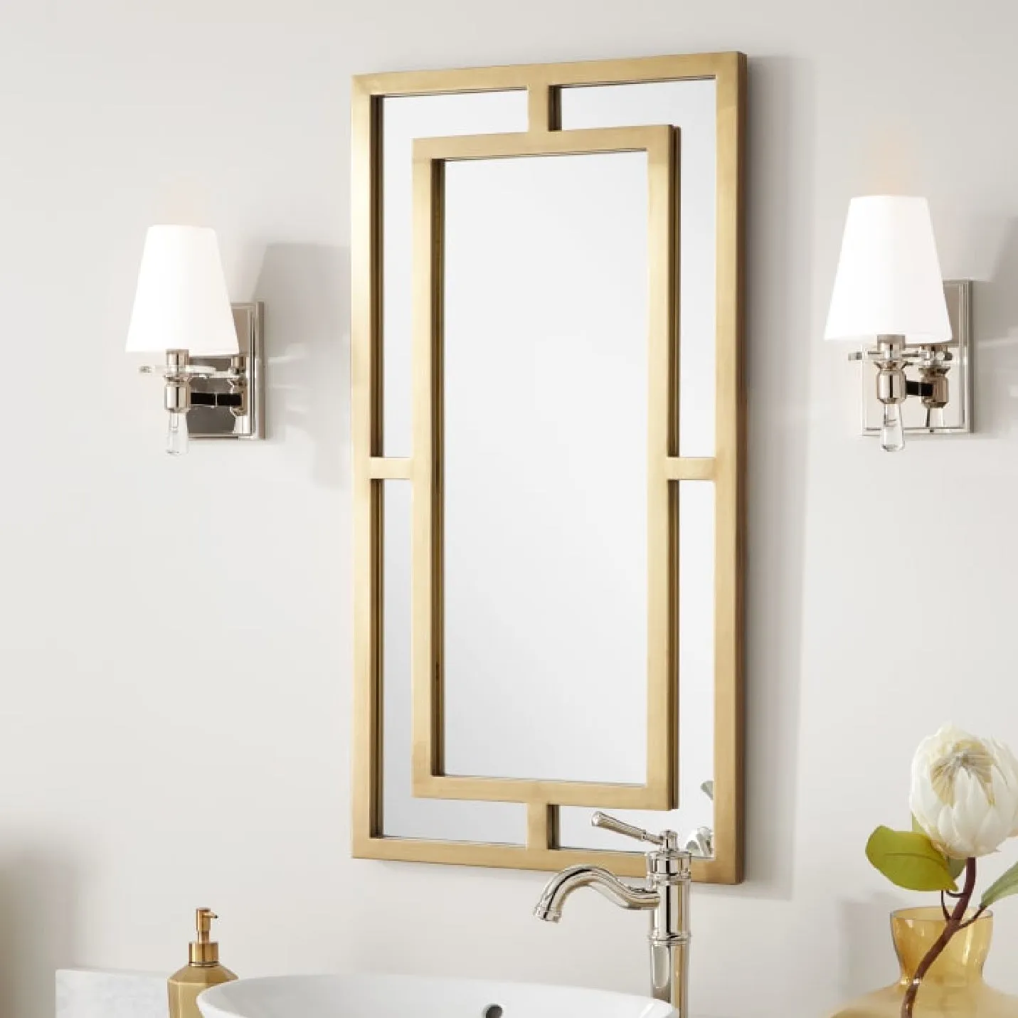 Signature Hardware 21945 LBA Rectangle Stainless Steel Wall Mirror - 18" x 36" - Light Brass Antique