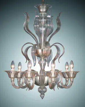 Six Arm Crystal And Amber Glass Chandelier