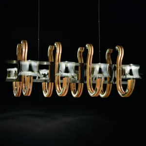 Solid oak Murano glass chandelier with mirror inserts