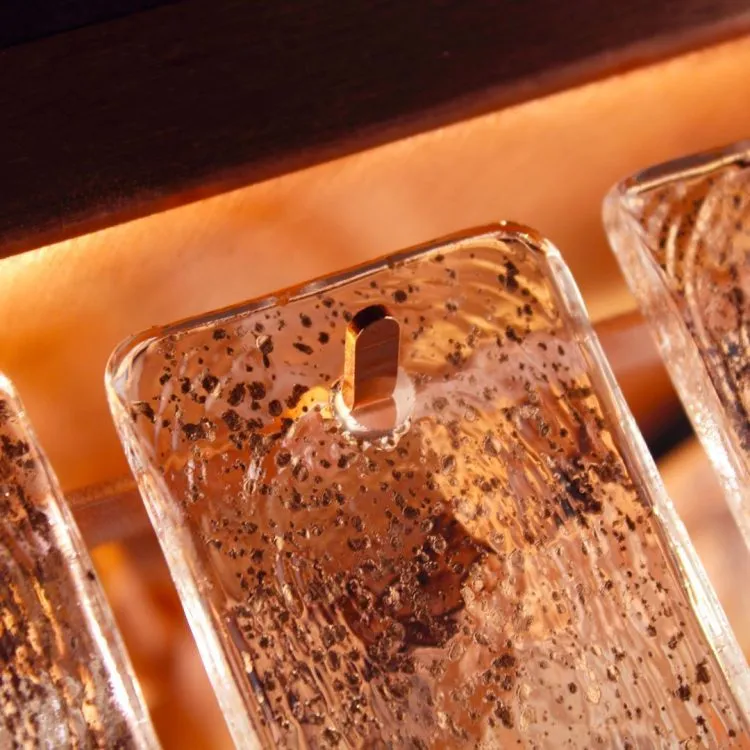 Square Textured Glass & Copper Flush Chandelier