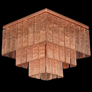 Square Textured Glass & Copper Flush Chandelier