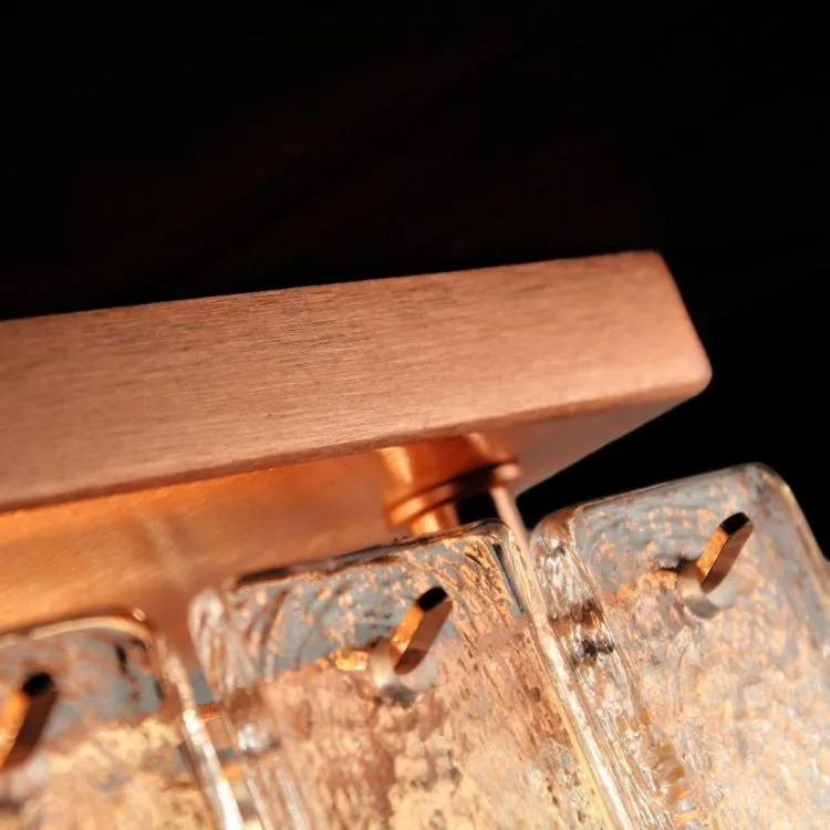 Square Textured Glass & Copper Flush Chandelier