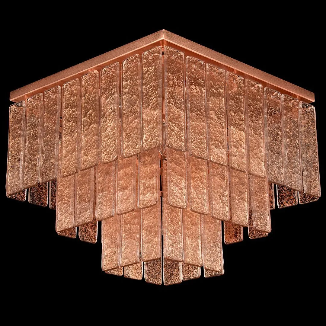 Square Textured Glass & Copper Flush Chandelier
