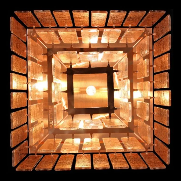 Square Textured Glass & Copper Flush Chandelier