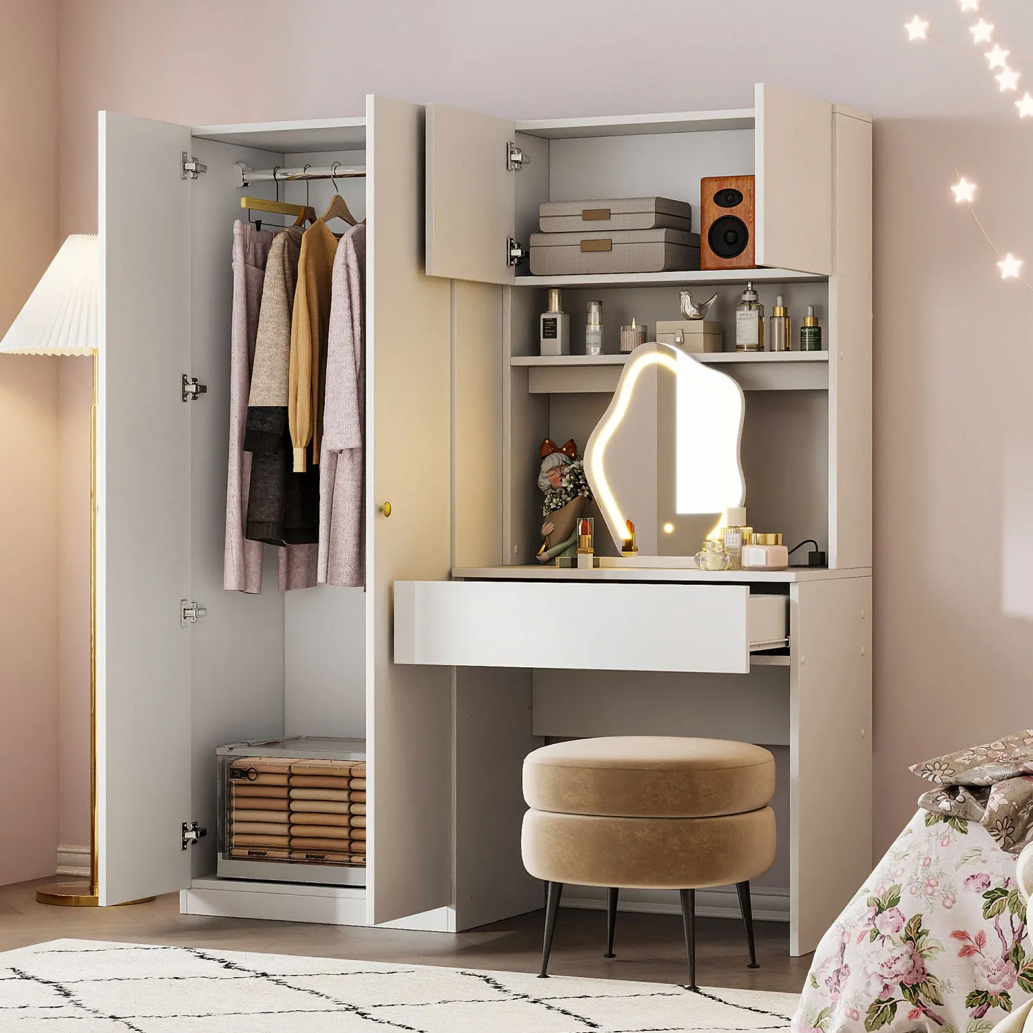 Streamdale 2-Door Wooden Wardrobe with Mirror & Drawers