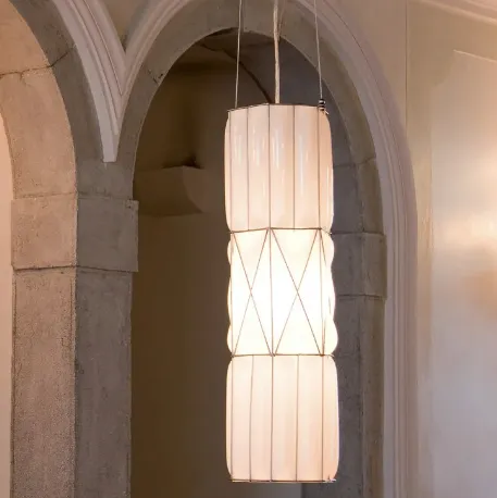 Tall Murano Glass Ceiling Pendant in Milk White Glass