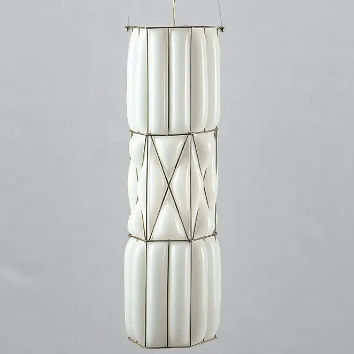 Tall Murano Glass Ceiling Pendant in Milk White Glass