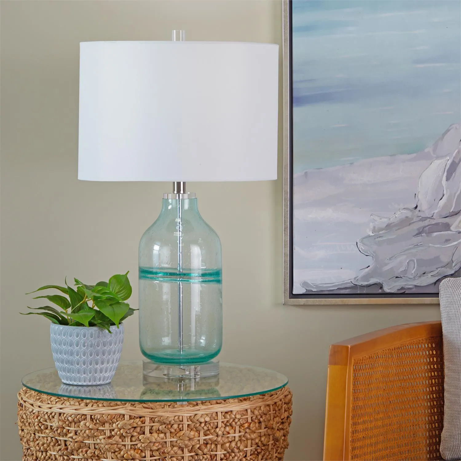 TEAL GLASS TABLE LAMP,