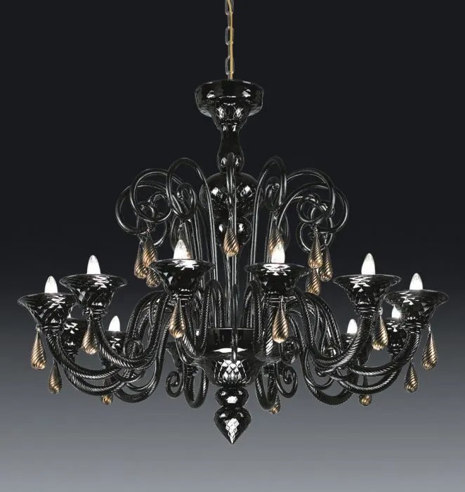 Twelve Arm Black Chandelier